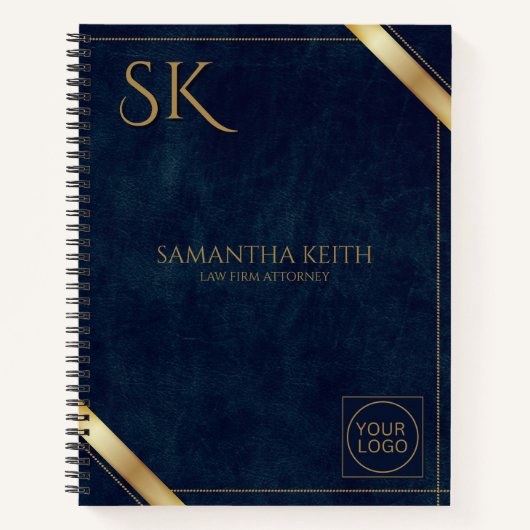 Business Logo Luxury Navy Leather 2025 Custom Notitieboek (Voorkant)