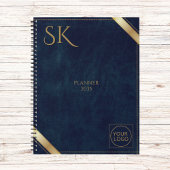 Business Logo Luxury Navy Leather 2025 Custom Planner