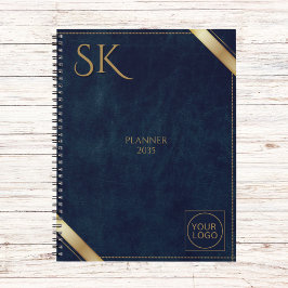 Business Logo Luxury Navy Leather 2025 Custom Planner
