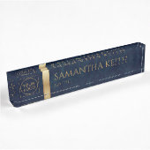 Business Logo Luxury Navy Leather Custom Naambordje
