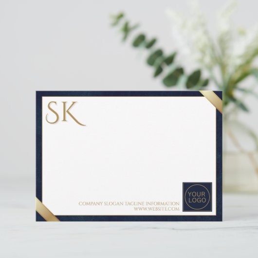 Business Logo Luxury Navy Leather Notitiekaartje (Staand voorkant)