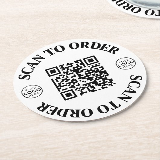Business Logo Menu Scan om QR-code te bestellen Ronde Kartonnen Onderzetter (Gebogen)