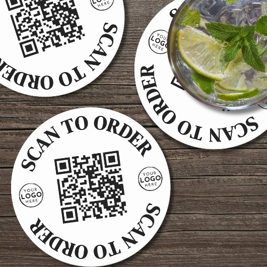 Business Logo Menu Scan om QR-code te bestellen Ronde Kartonnen Onderzetter