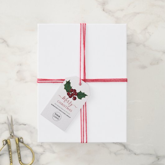 Business Logo Merry kerstcompany Festive Cadeaulabel (Met Touw)