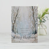 Business Logo Merry Kerstmis Snowy Winter Forest Feestdagenkaart (Staand voorkant)
