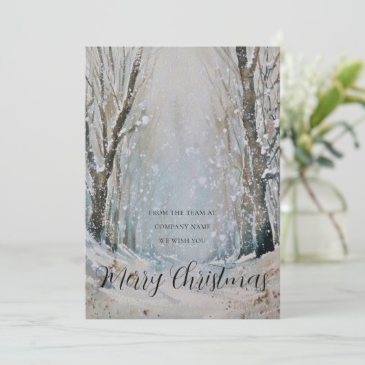 Business Logo Merry Kerstmis Snowy Winter Forest Feestdagenkaart (Staand voorkant)