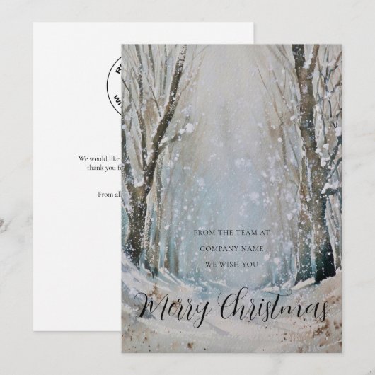 Business Logo Merry Kerstmis Snowy Winter Forest Feestdagenkaart (Voorkant / Achterkant)