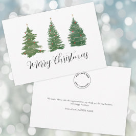 Business Logo Merry Kerstscript en Trees Hol Feestdagenkaart