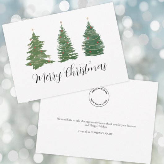 Business Logo Merry Kerstscript en Trees Hol Feestdagenkaart