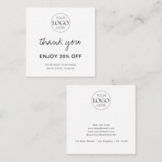 Business Logo Modern Chic Bedankt Kortingskaartje (Voorkant / Achterkant)