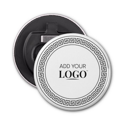 Business Logo Modern Elegant Stijlvol Grieks Meand Button Flesopener (Voorkant)