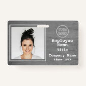 Business Logo Modern Grijs Hout Foto Medewerker ID Badge (Voorkant)