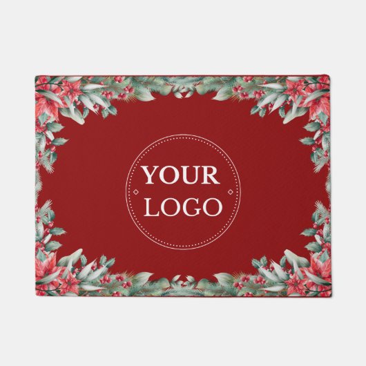 Business Logo Modern Kerstbloem Rood Deurmat (Voorkant)