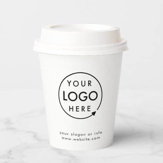 Business Logo Modern minimalistisch, eenvoudig wit Papieren Bekers (Voorkant)
