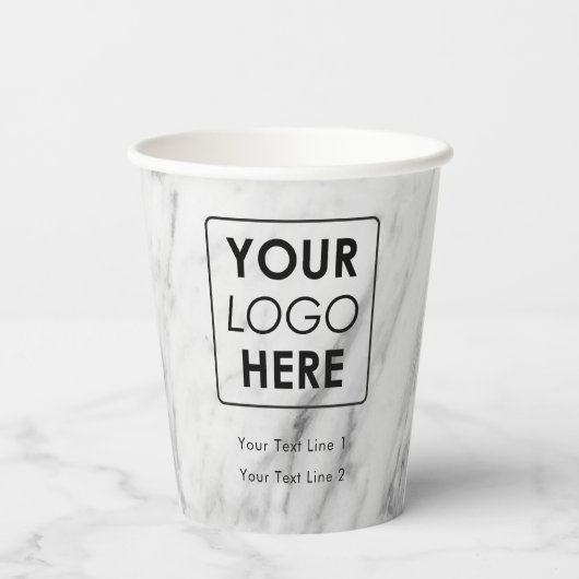 Business Logo Modern Professional White Marble Papieren Bekers (Achterkant)