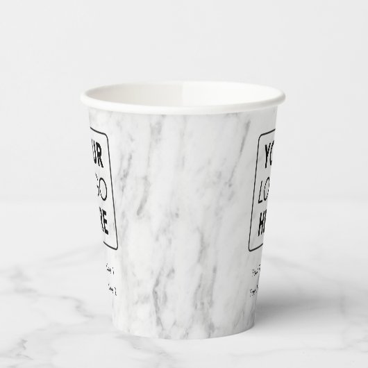 Business Logo Modern Professional White Marble Papieren Bekers (Links)