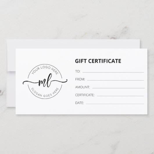 Business Logo Monogram Initialen Cadeaubon (Voorkant)