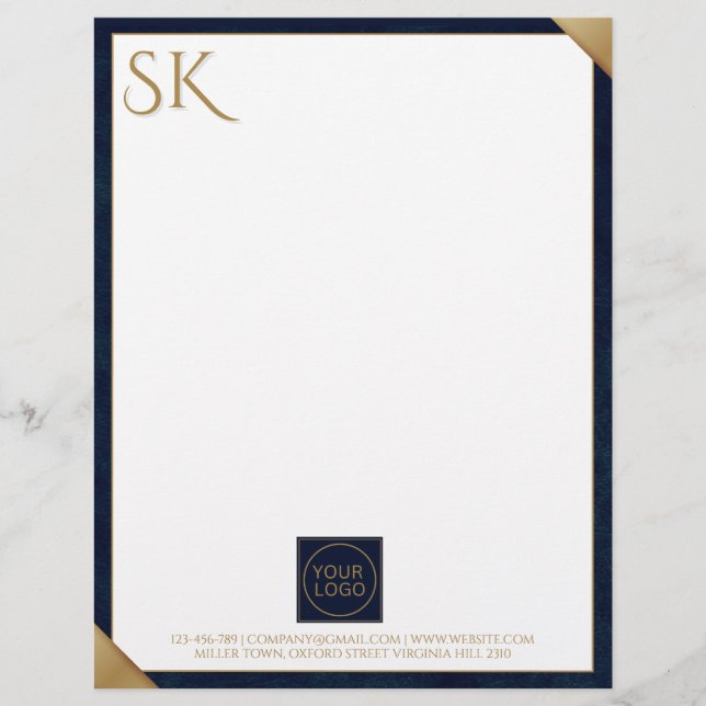 Business Logo Monogram Navy Leather Letterhead Briefhoofd (Voorkant)