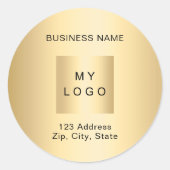 Business logo naam adres goud ronde sticker (Voorkant)
