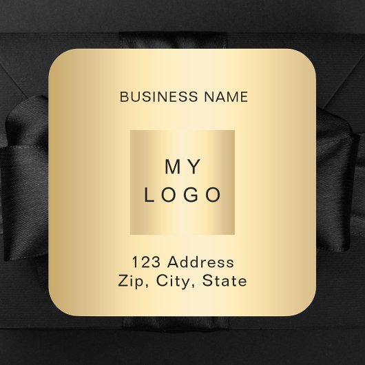 Business logo naam adres goud vierkante sticker