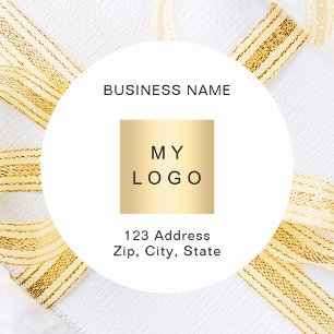 Business logo naam adres merkkleur ronde sticker