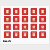 Business logo naam adres rood wit vierkante sticker (Vel)