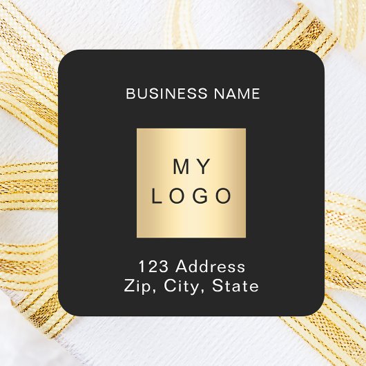 Business logo naam adres zwart wit vierkante sticker