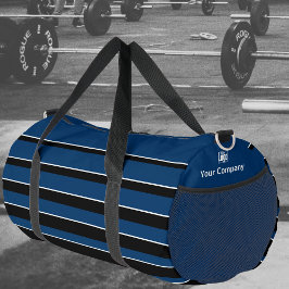 Business Logo Naam Gestreept Blauw Wit Zwart Plunjezak