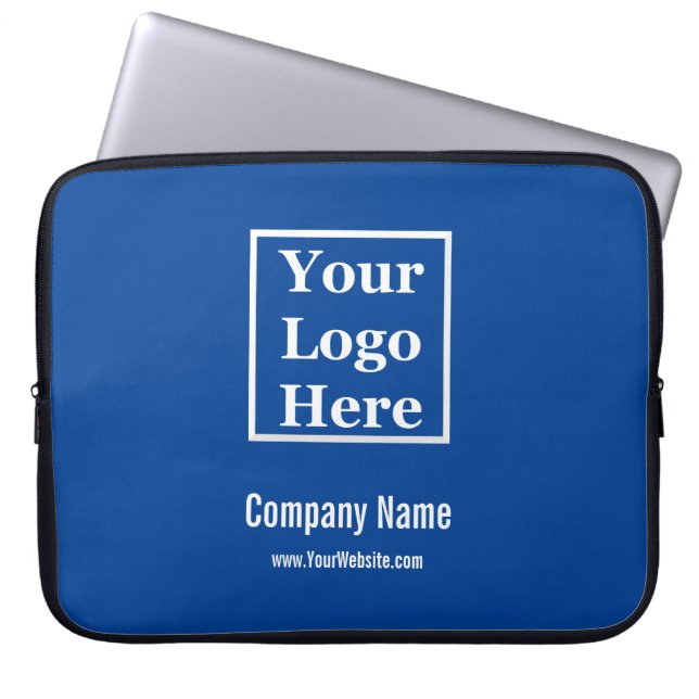 Business Logo Naam Website Blauw en Wit Sjabloon Laptop Sleeve (Voorkant)