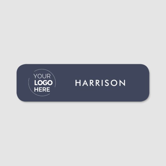Business Logo Navy Blue Minimalistische medewerker Naamplaatje (Voorkant)