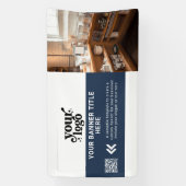 Business Logo Navy Blue Modern QR Code Foto Spandoek (Verticaal)