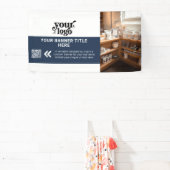 Business Logo Navy Blue Modern QR Code Foto Spandoek (Insitu)