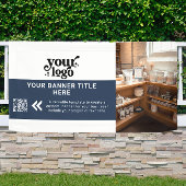 Business Logo Navy Blue Modern QR Code Foto Spandoek