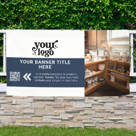 Business Logo Navy Blue Modern QR Code Foto Spandoek