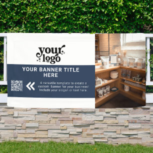 Business Logo Navy Blue Modern QR Code Foto Spandoek