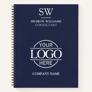 Business Logo Navy Blue Monogram Initiaal Notitieboek
