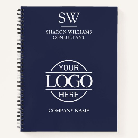 Business Logo Navy Blue Monogram Initiaal Notitieboek (Voorkant)