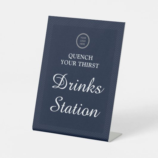 Business Logo Navy Blue Professional Drink Station Reclamebord Met Voetstuk (Voorkant)