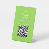 Business Logo Neon Green Restaurant Menu QR-code Reclamebord Met Voetstuk (Voorkant)