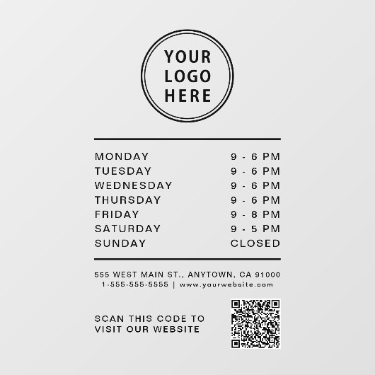 Business Logo Open Hours Create Your QR Code Raamsticker (Vel)