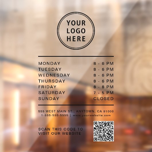 Business Logo Open Hours QR Code Raamsticker (Vel 2)