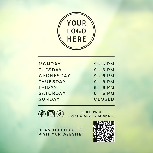 Business Logo Open Hours Social Media QR Code Raamsticker (Vel 3)