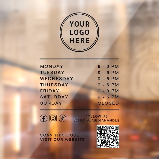 Business Logo Open Hours Social Media QR Code Raamsticker (Vel 2)