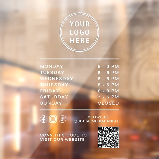 Business Logo Open Hours Social Media QR Code Raamsticker (Vel 2)