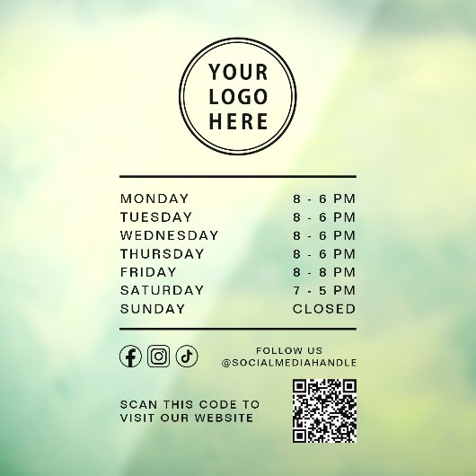 Business Logo Open Hours Social Media QR Code Raamsticker (Vel 3)