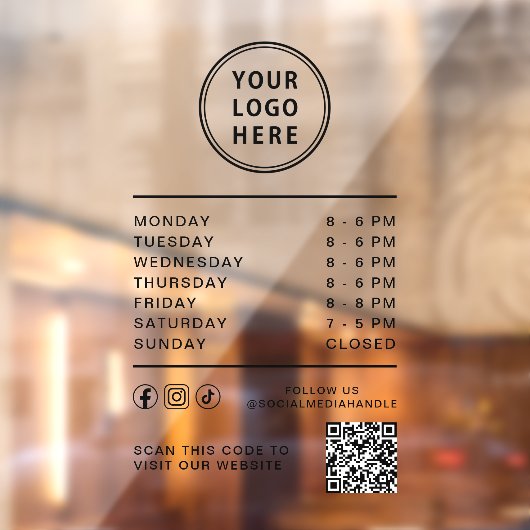Business Logo Open Hours Social Media QR Code Raamsticker (Vel 2)