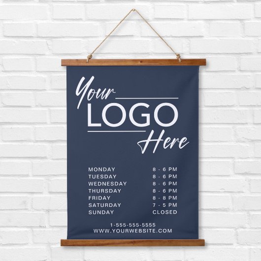 Business Logo Open Uren Blauw Hangend Wandkleed