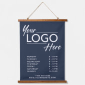 Business Logo Open Uren Blauw Hangend Wandkleed (Voorkant)