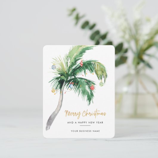Business Logo Palm Tree Watercolor Christmas Feestdagenkaart (Staand voorkant)