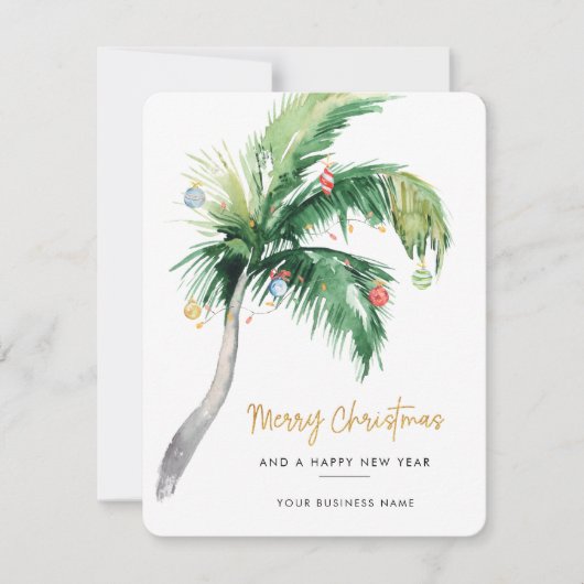 Business Logo Palm Tree Watercolor Christmas Feestdagenkaart (Voorkant)